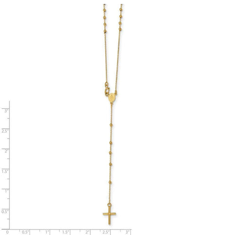 14K Yellow Gold Rosary Cross Pendant Necklace, Beaded Chain, 16.5 Inches