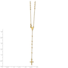 14K Yellow Gold Rosary Cross Pendant Necklace, Beaded Chain, 16.5 Inches