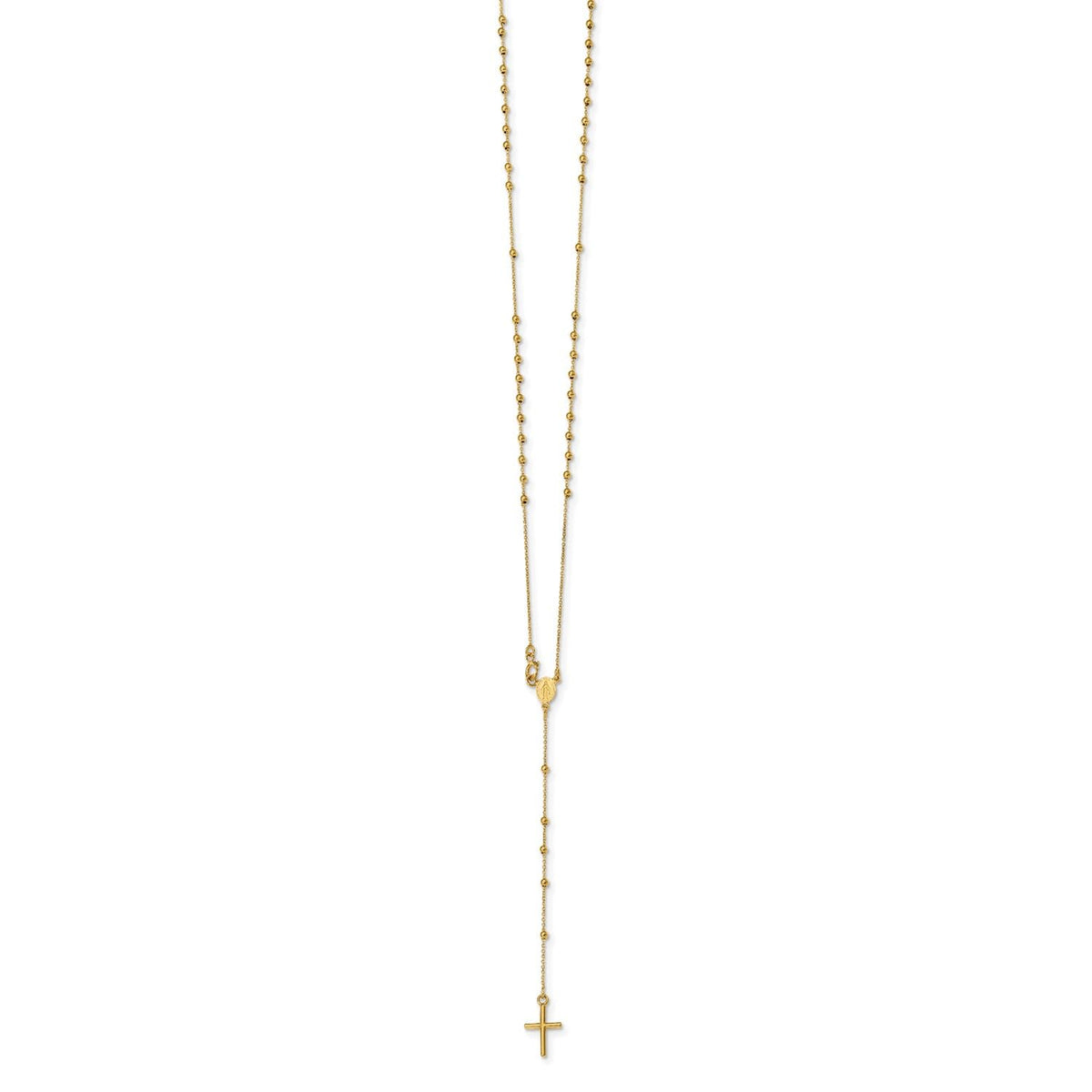 14K Yellow Gold Rosary Cross Pendant Necklace, Beaded Chain, 16.5 Inches