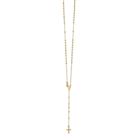 14K Yellow Gold Rosary Cross Pendant Necklace, Beaded Chain, 16.5 Inches
