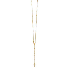 14K Yellow Gold Rosary Cross Pendant Necklace, Beaded Chain, 16.5 Inches
