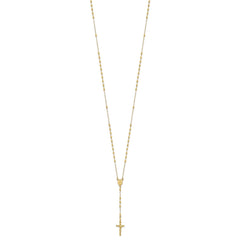 14K Yellow Gold Rosary Necklace, Faceted Beads Chain, Cross and Medallion, 24 Inch