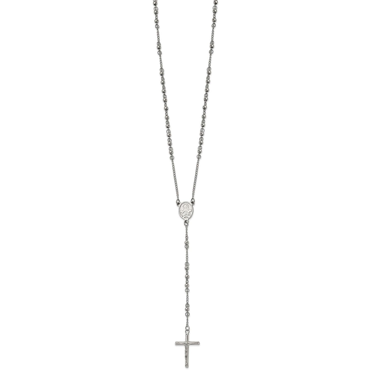 Jewelry Affairs Religious Rosary Necklace, Stainless Steel, 25 inch, 4mm Beaded Chain with Cross - JewelryAffairs
