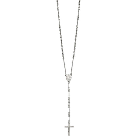 Religious Rosary Necklace, Stainless Steel, 25 inch, 4mm Beaded Chain with Cross