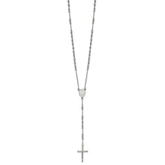 Jewelry Affairs Religious Rosary Necklace, Stainless Steel, 25 inch, 4mm Beaded Chain with Cross - JewelryAffairs