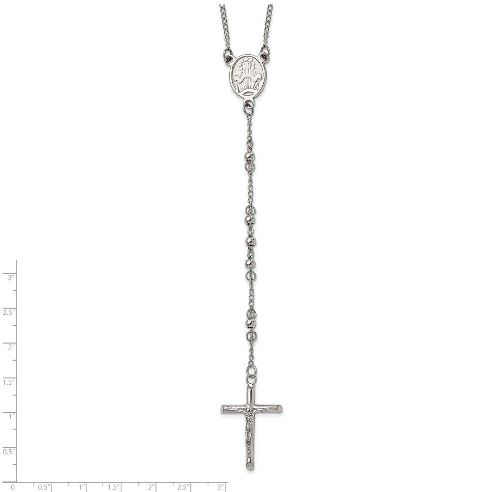 Jewelry Affairs Religious Rosary Necklace, Stainless Steel, 25 inch, 4mm Beaded Chain with Cross - JewelryAffairs