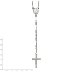 Religious Rosary Necklace, Stainless Steel, 25 inch, 4mm Beaded Chain with Cross