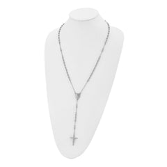 Jewelry Affairs Religious Rosary Necklace, Stainless Steel, 25 inch, 4mm Beaded Chain with Cross - JewelryAffairs
