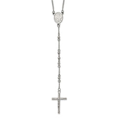 Jewelry Affairs Religious Rosary Necklace, Stainless Steel, 25 inch, 4mm Beaded Chain with Cross - JewelryAffairs