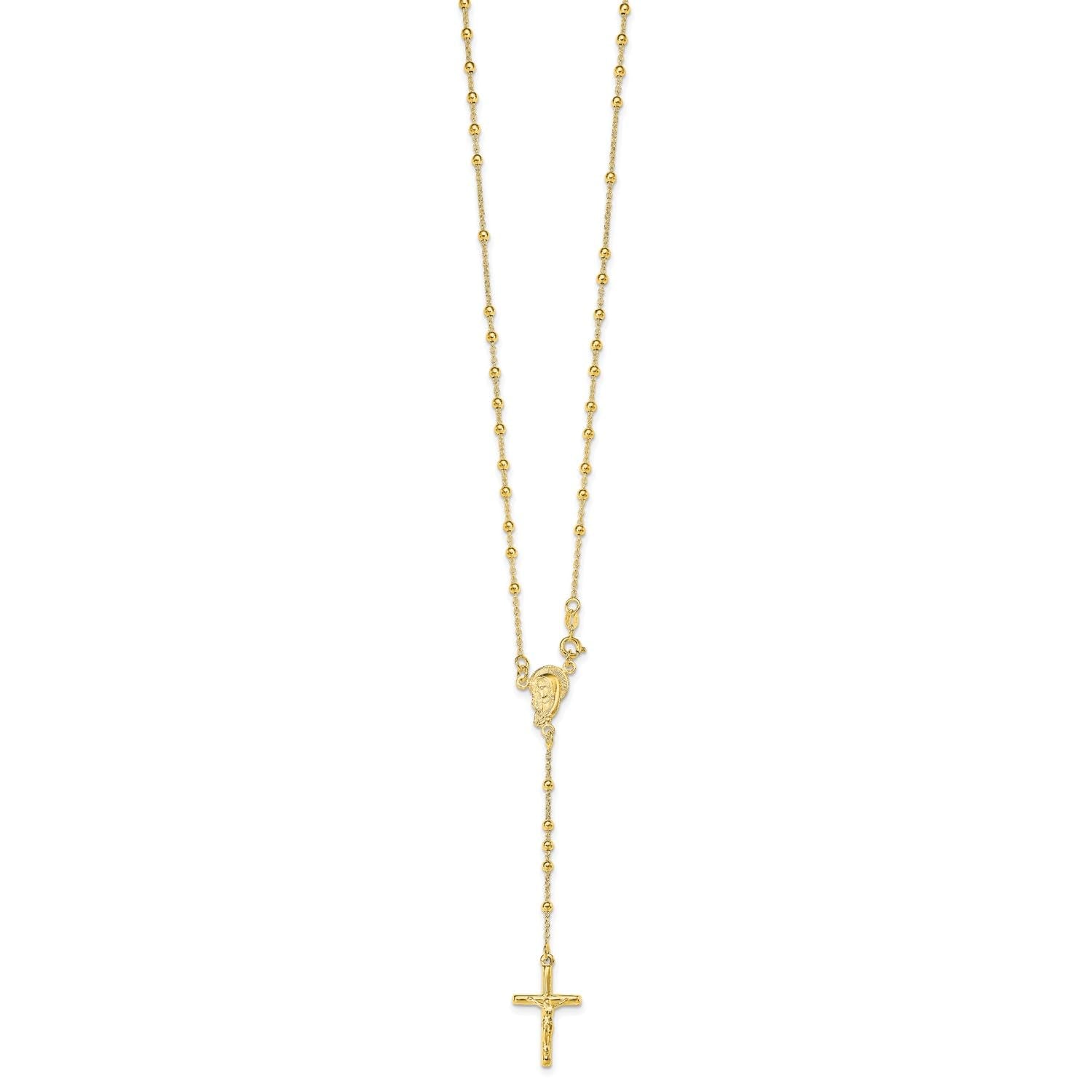 Jewelry Affairs Sterling Silver Gold Plated Religious Rosary Cross Necklace, 18 inch - JewelryAffairs