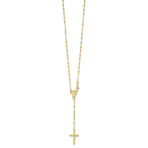 Sterling Silver Gold Plated Religious Rosary Cross Necklace, 18 inch