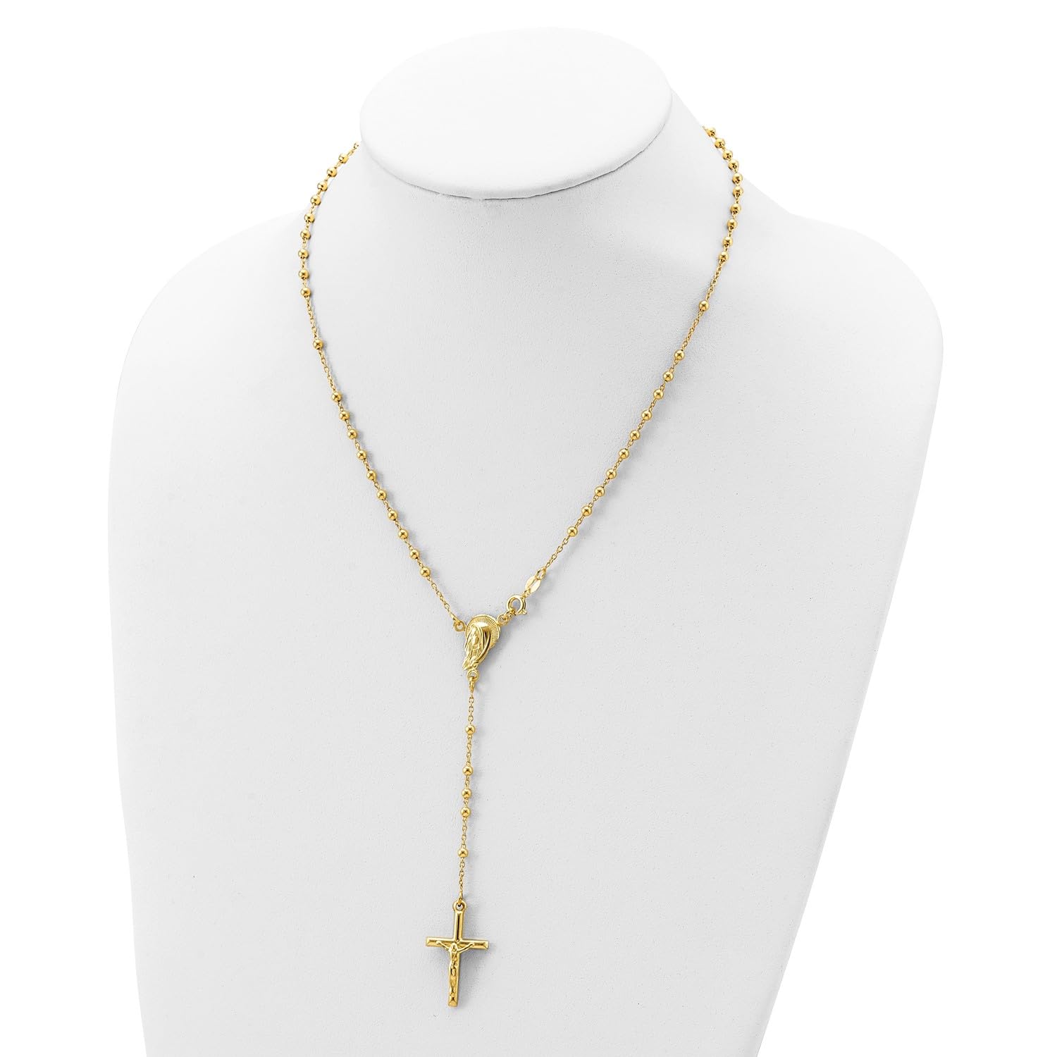 Jewelry Affairs Sterling Silver Gold Plated Religious Rosary Cross Necklace, 18 inch - JewelryAffairs