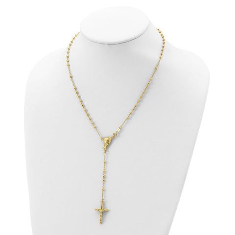 Sterling Silver Gold Plated Religious Rosary Cross Necklace, 18 inch