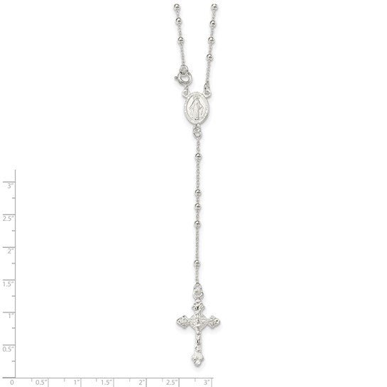Jewelry Affairs Sterling Silver Religious Rosary Necklace, 18 inch, Beaded Chain with Cross - JewelryAffairs