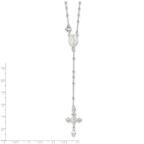 Sterling Silver Religious Rosary Necklace, 18 inch, Beaded Chain with Cross