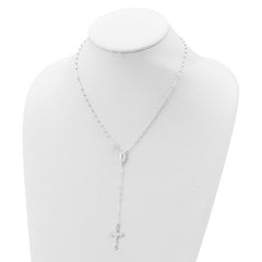 Jewelry Affairs Sterling Silver Religious Rosary Necklace, 18 inch, Beaded Chain with Cross - JewelryAffairs