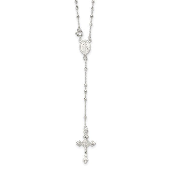 Jewelry Affairs Sterling Silver Religious Rosary Necklace, 18 inch, Beaded Chain with Cross - JewelryAffairs