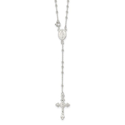 Sterling Silver Religious Rosary Necklace, 18 inch, Beaded Chain with Cross