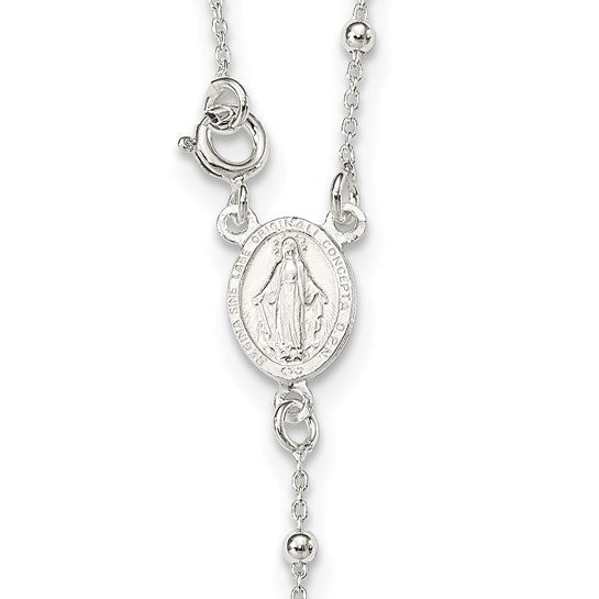 Jewelry Affairs Sterling Silver Religious Rosary Necklace, 18 inch, Beaded Chain with Cross - JewelryAffairs