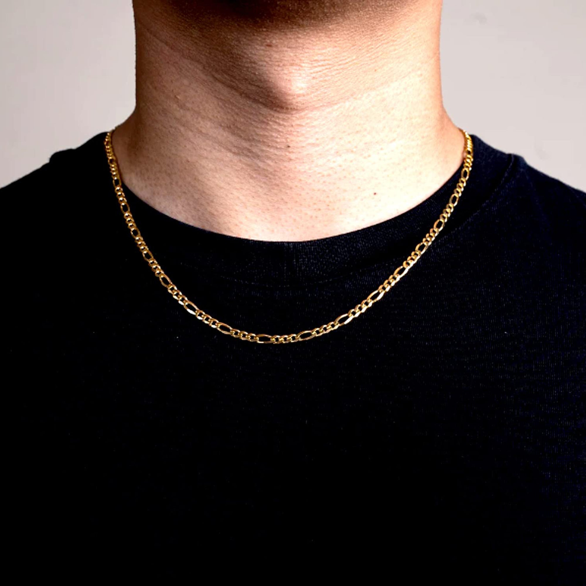 10k Yellow Gold Hollow Figaro Chain Necklace, 3.5mm