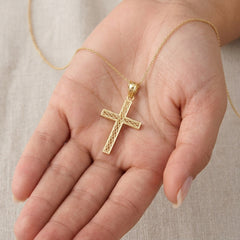 14k Yellow Gold Filigree Cross Pendant 30mm