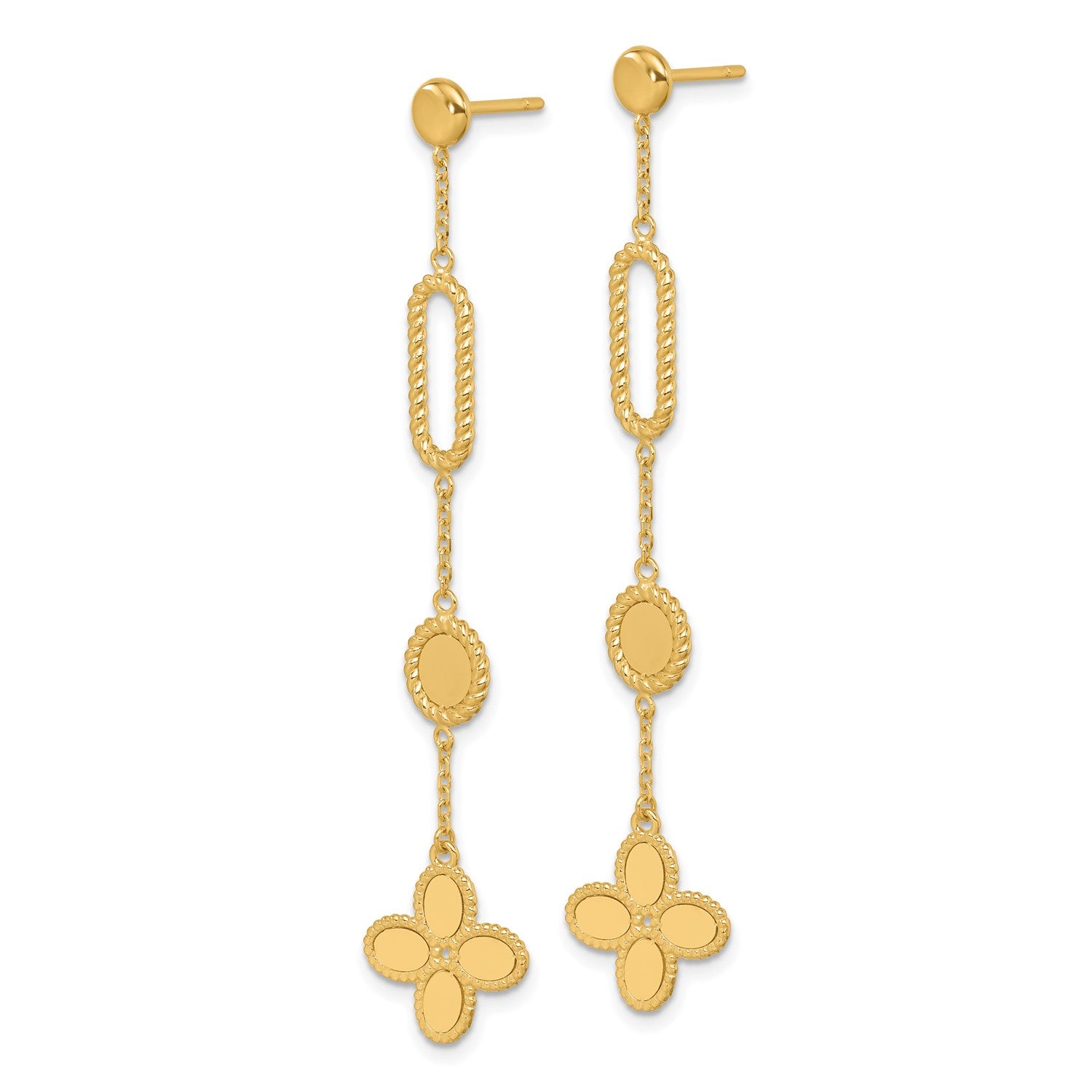 14K Yellow Gold Twisted Fancy Flower Post Drop Dangle Earrings fine designer jewelry for men and women
