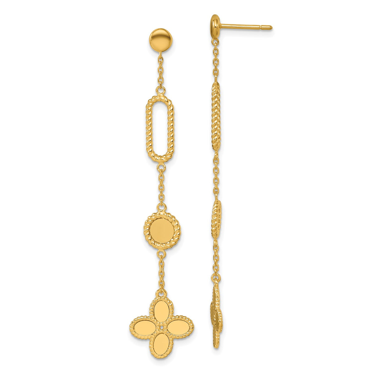 14K Yellow Gold Twisted Fancy Flower Post Drop Dangle Earrings fine designer jewelry for men and women
