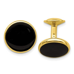 Kelly Waters Gold - plated Black Epoxy Round Cuff Links - JewelryAffairs