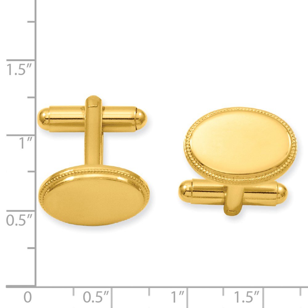 Kelly Waters Gold - plated Polished Beaded Oval Engravable Cuff Links - JewelryAffairs