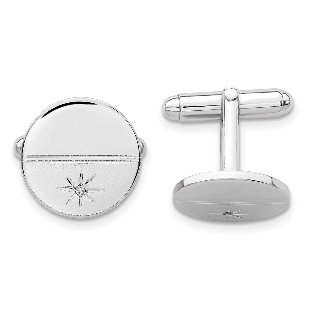 Kelly Waters Rhodium - plated .01 Ct. Diamond Polished and Satin Cuff Links - JewelryAffairs