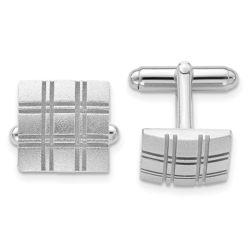 Kelly Waters Rhodium - plated Double Lines Patterned Square Cuff Links - JewelryAffairs