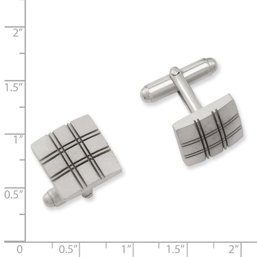 Kelly Waters Rhodium - plated Double Lines Patterned Square Cuff Links - JewelryAffairs