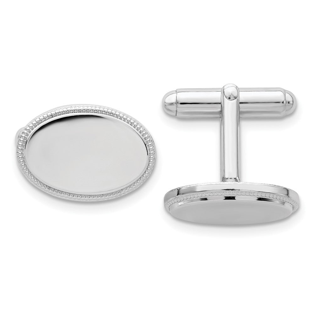 Kelly Waters Rhodium - plated Polished Beaded Oval Engravable Cuff Links - JewelryAffairs