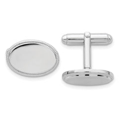 Kelly Waters Rhodium - plated Polished Beaded Oval Engravable Cuff Links - JewelryAffairs