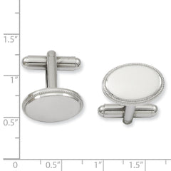 Kelly Waters Rhodium - plated Polished Beaded Oval Engravable Cuff Links - JewelryAffairs