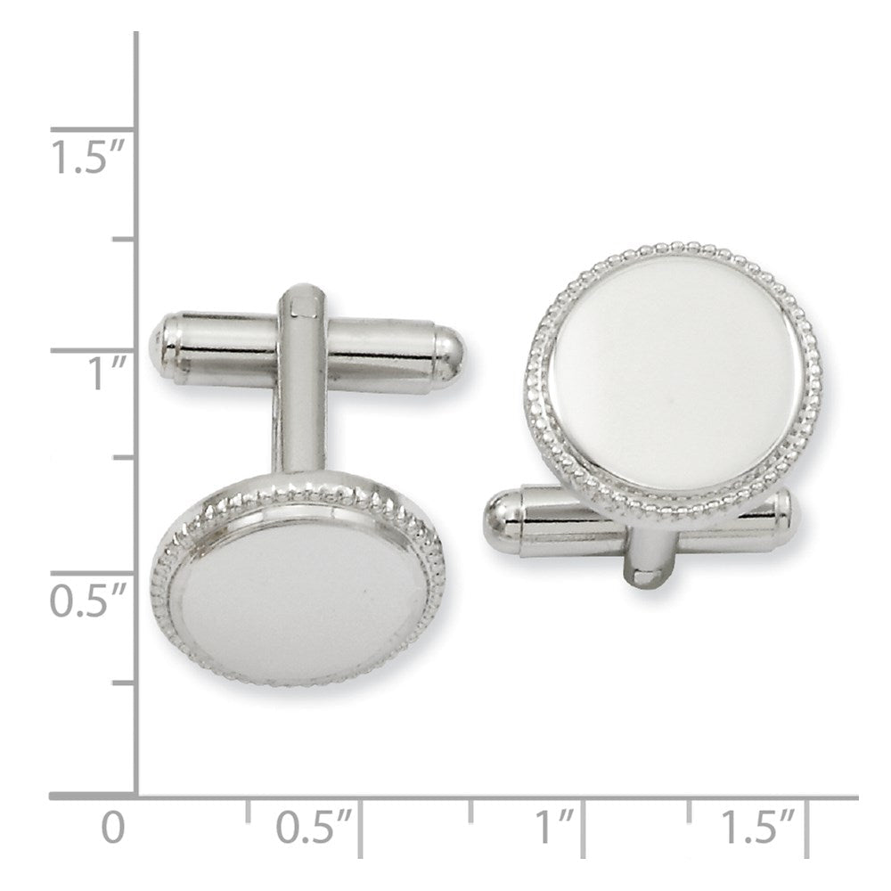 Kelly Waters Rhodium - plated Polished Beaded Round Engravable Cuff Links - JewelryAffairs