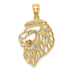 14k Yellow Gold Diamond-Cut Lion Head Pendant, 23x17mm