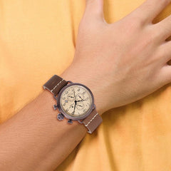 Mens Charles Hubert Brown IP-plated Leather Band 46mm Dual Time Watch