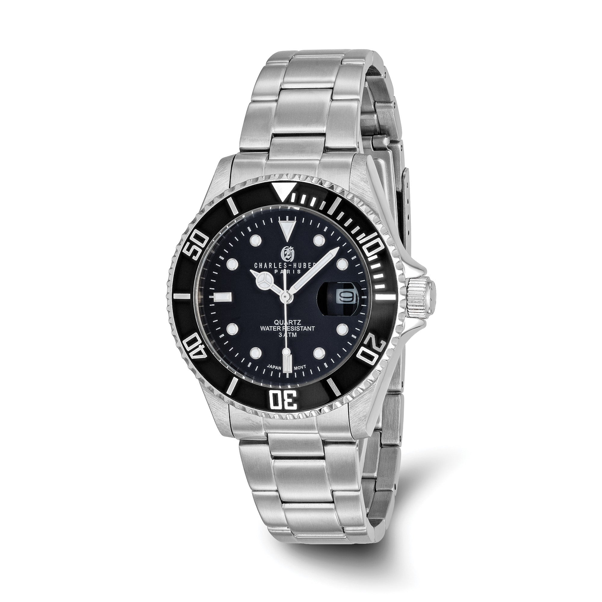 Men's Charles Hubert Stainless Steel Black Dial with Date Watch