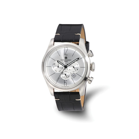 Mens Charles Hubert Stainless Steel Leather Band 46mm Dual Time Watch