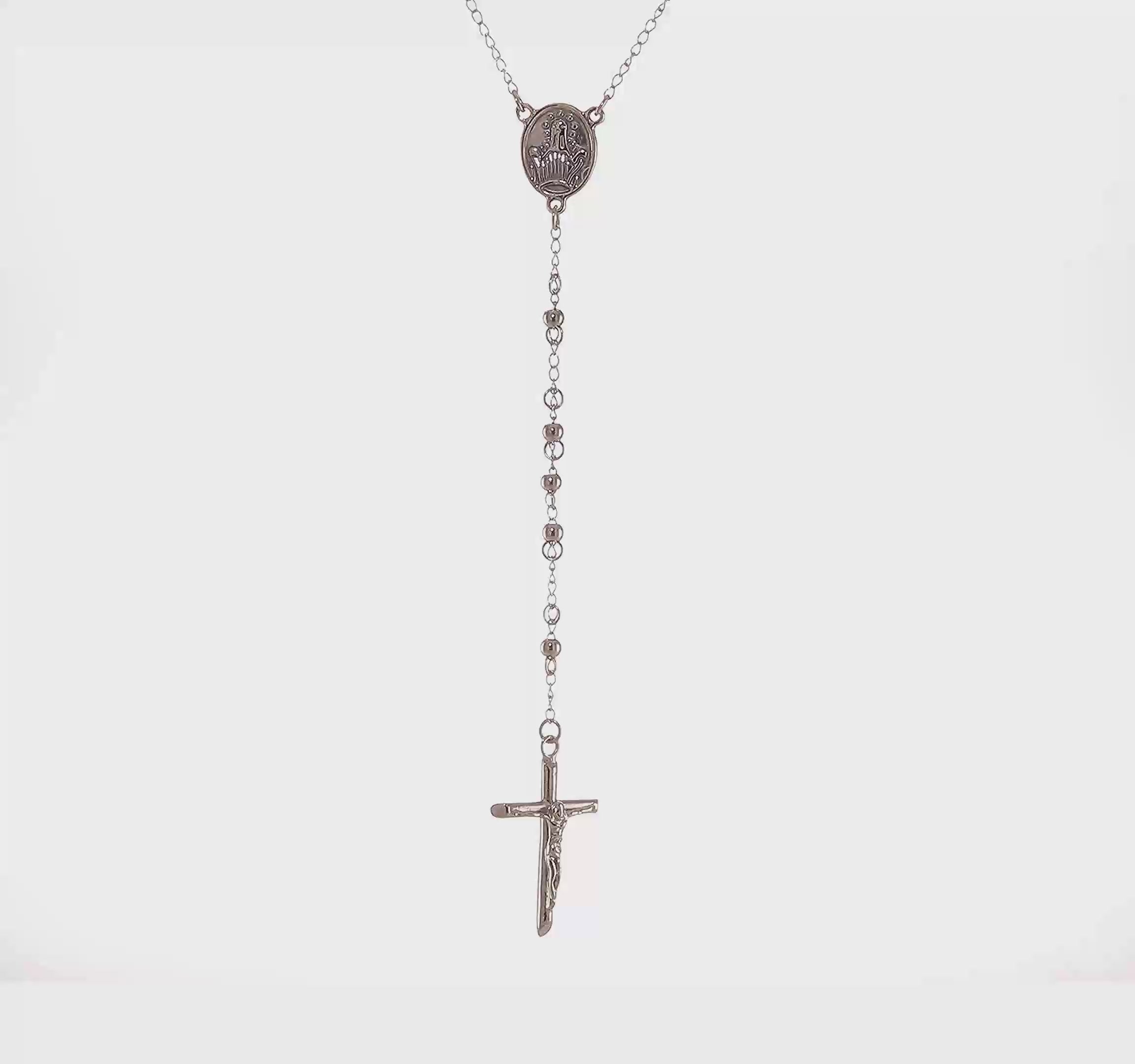 Religious Rosary Necklace, Stainless Steel, 25 inch, 4mm Beaded Chain with Cross