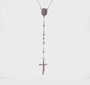 Religious Rosary Necklace, Stainless Steel, 25 inch, 4mm Beaded Chain with Cross