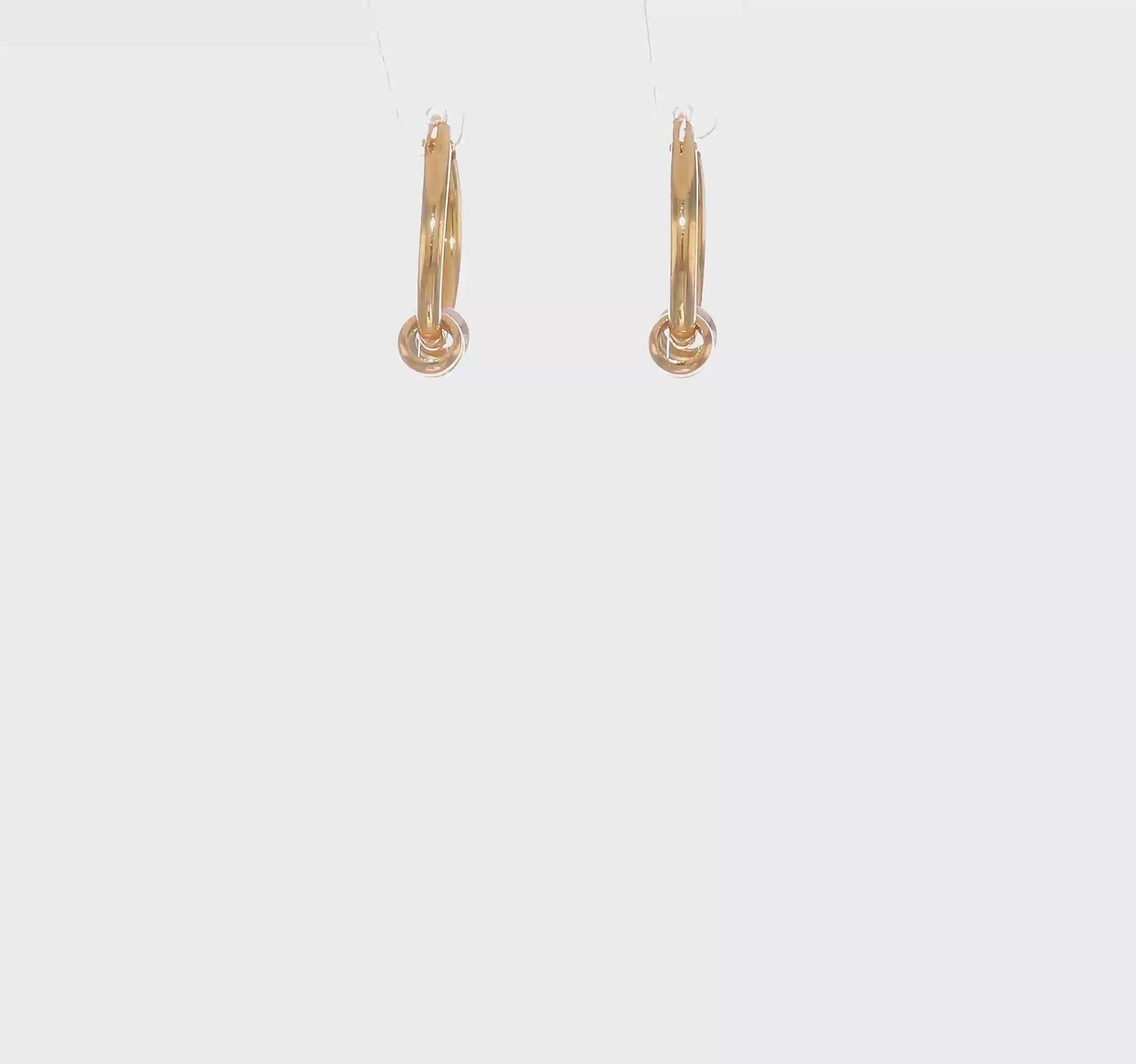 14K Tri-Color Gold Endless Hoop Earrings with 3 Beads, 13mm