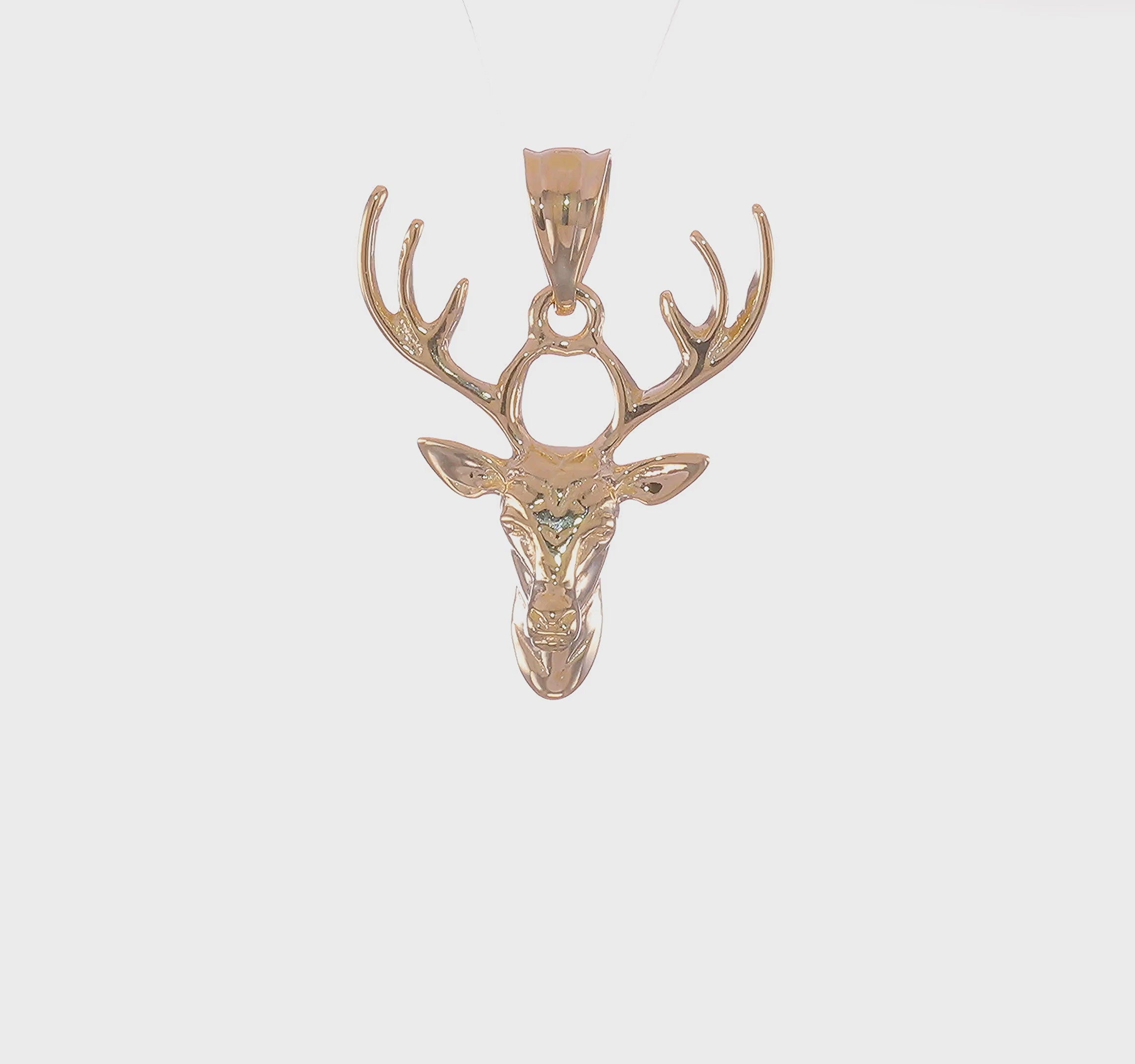 14k Yellow Gold Polished Deer Head Pendant, 23x18mm