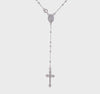 Sterling Silver Religious Rosary Necklace, 18 inch, Beaded Chain with Cross