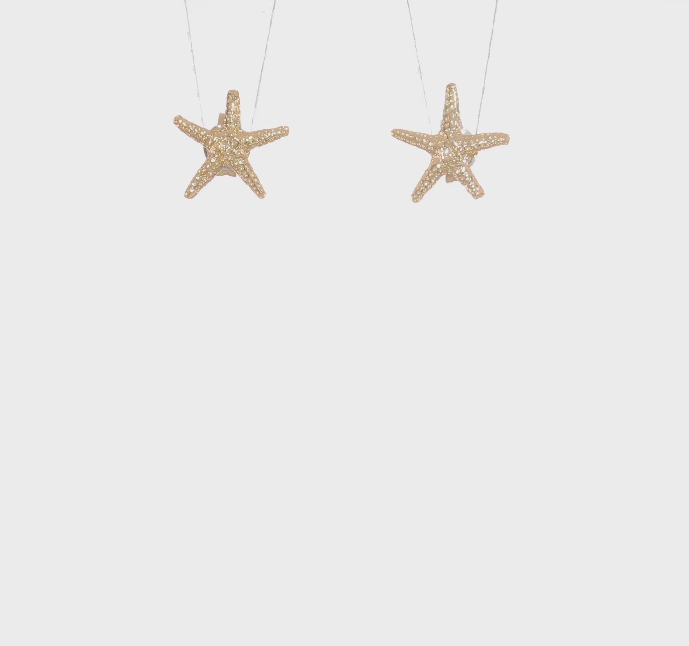 14k Real Solid Gold Starfish Stud Earrings, 11mm