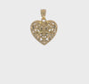 14K Gold Two-Tone Diamond Cut Heart Pendant, Reversible Filigree Design, 18x14mm
