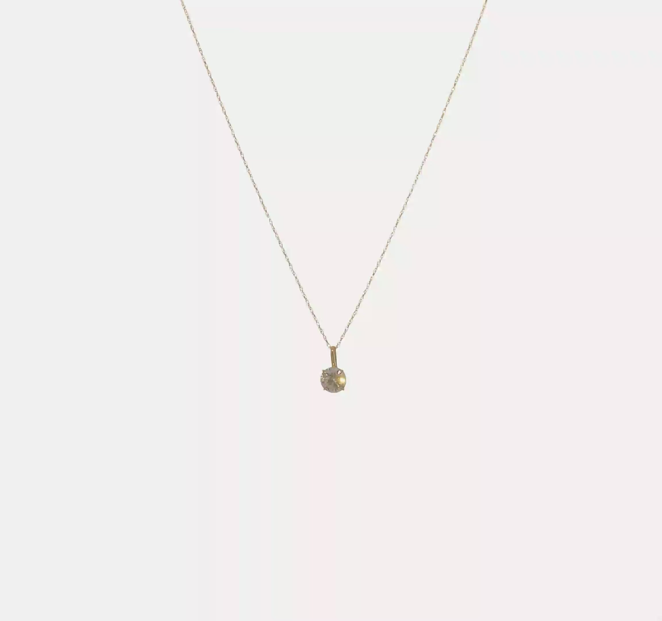 14K Yellow Gold CZ Solitaire Pendant Necklace, 18"