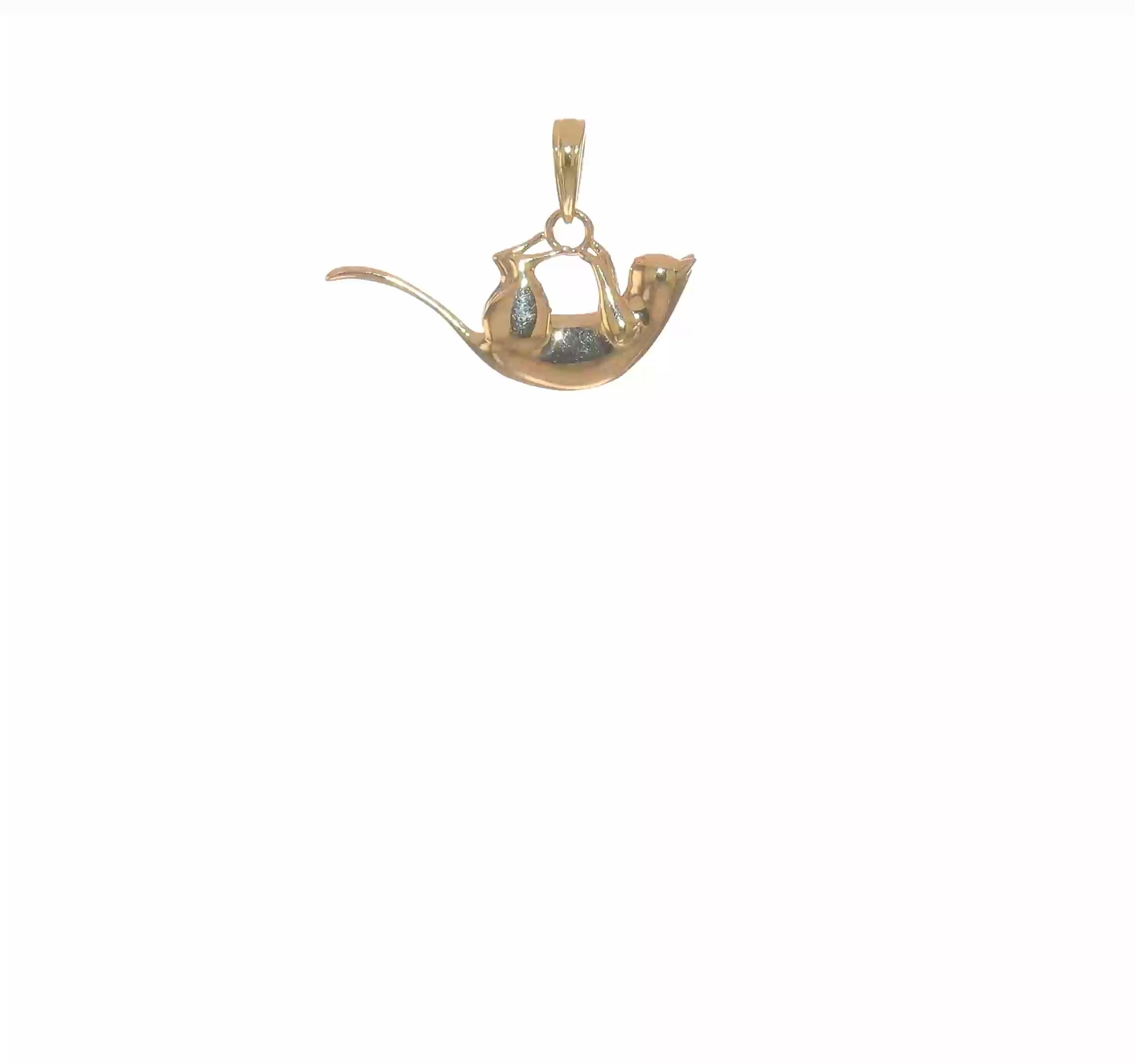 14k Yellow Gold Kitty Cat Hanging Charm Pendant, 22x17mm