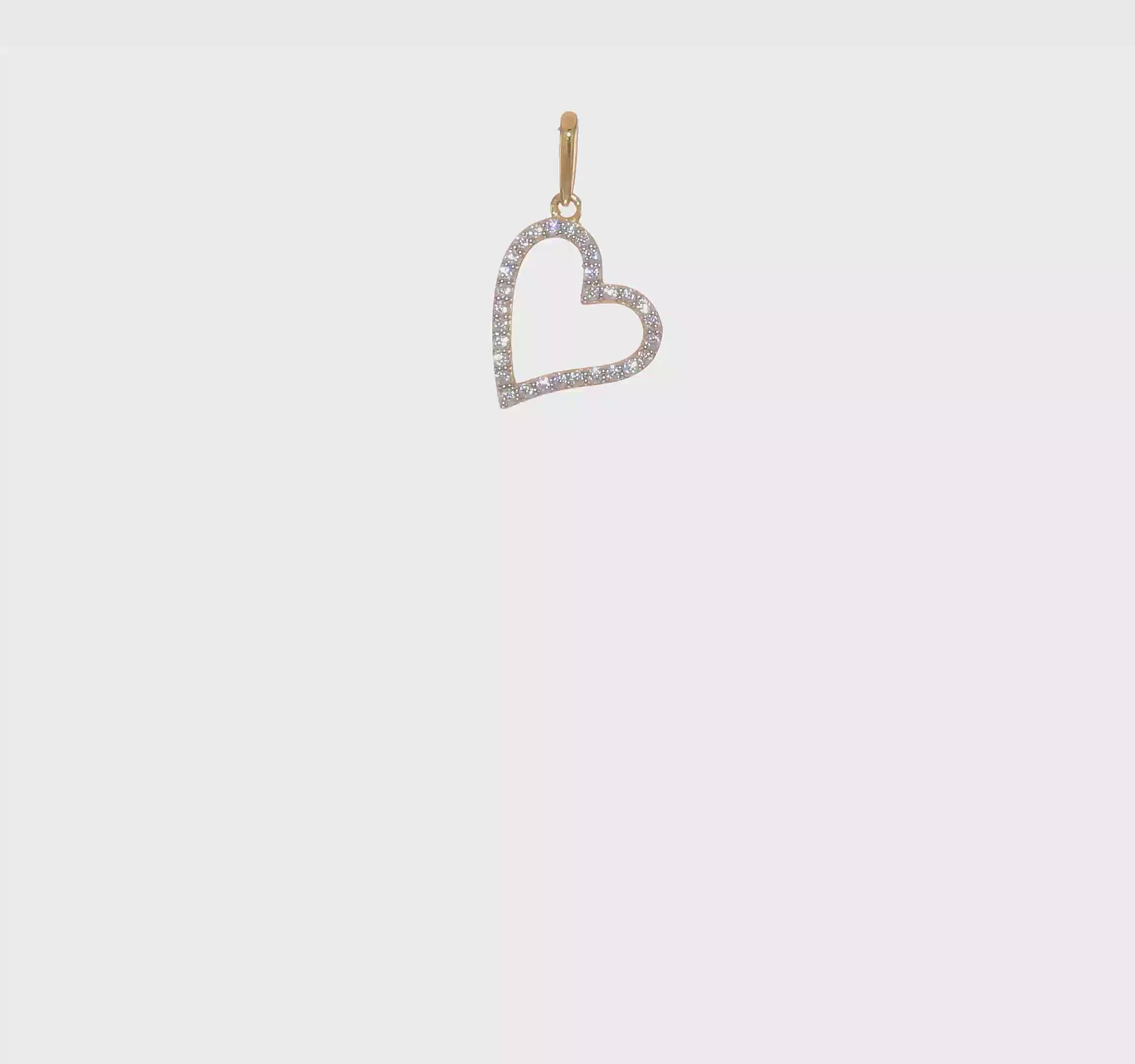 14k Real Yellow Gold CZ Open Heart Pendant, 20x11mm